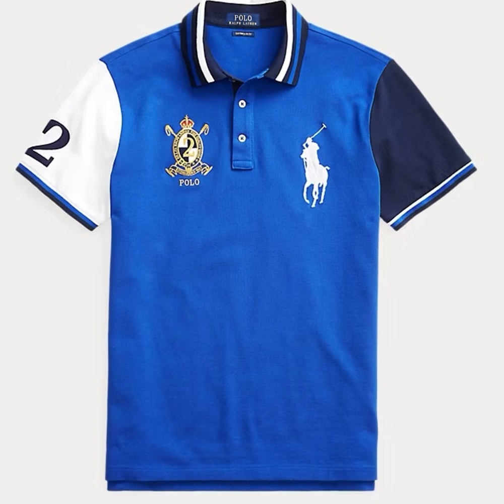 Ralph Lauren Men’s Blue Colorblock Polo with White & Navy Accents